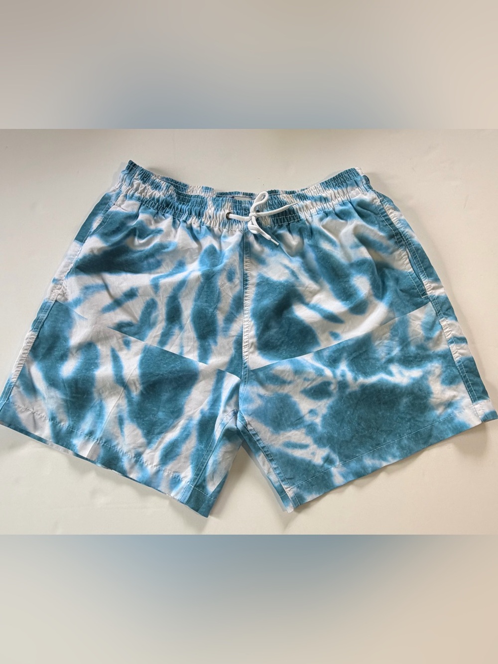 Trunks Men's Blue Tie-Dye Athletic Swim Shorts with Drawstring Waist